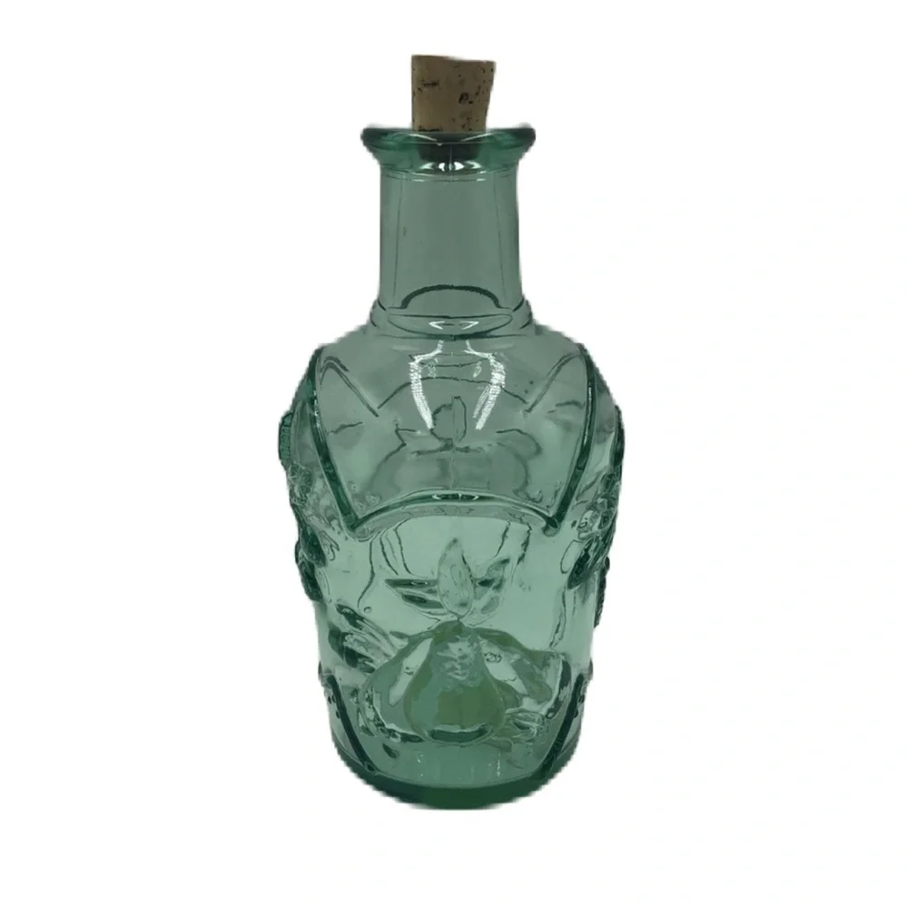 Libbey Glass Decanter Orchard Fruit Embossed Green